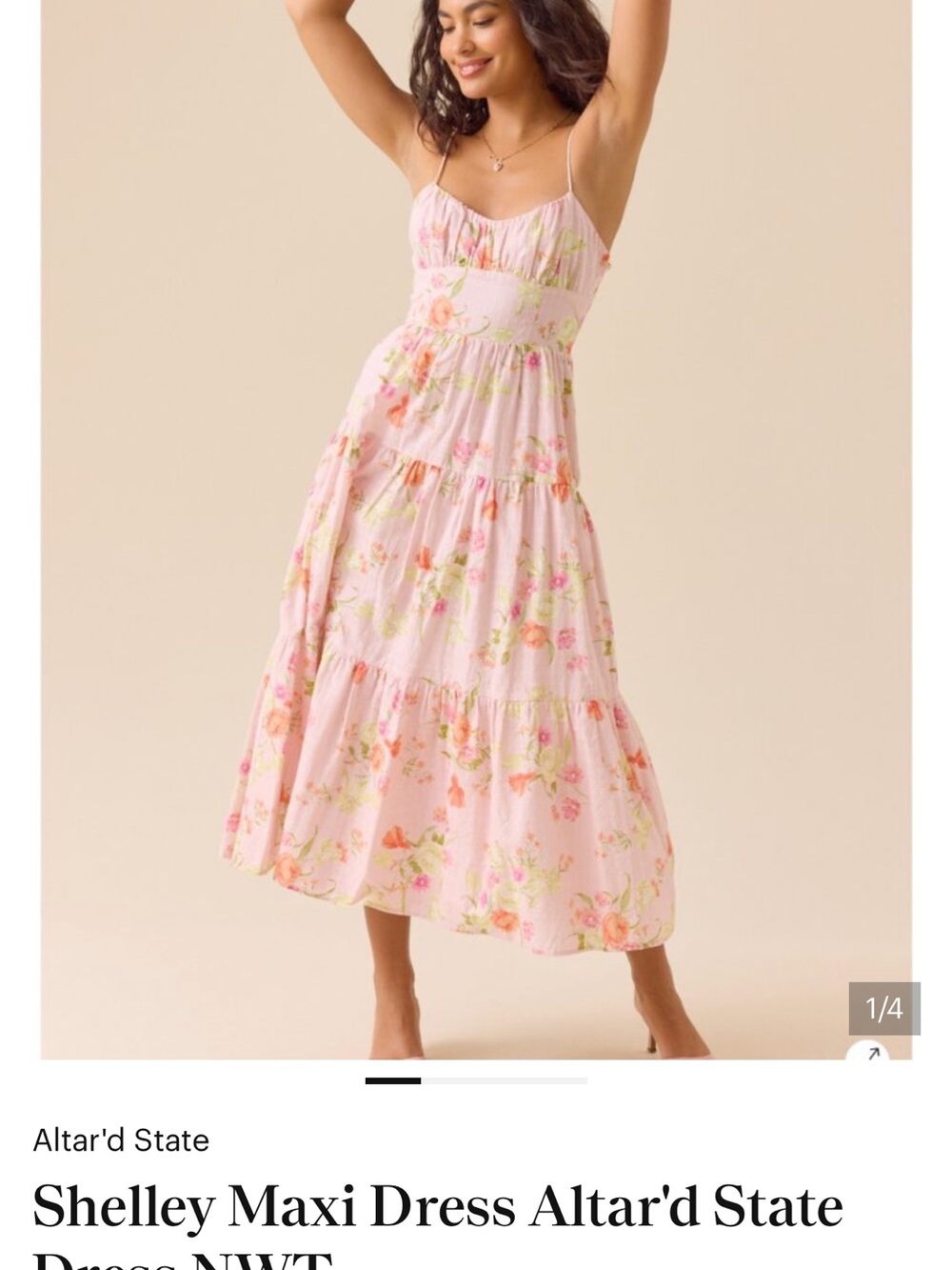 Altar'd State Pink Floral Tiered Spaghetti-Strap Maxi Dress